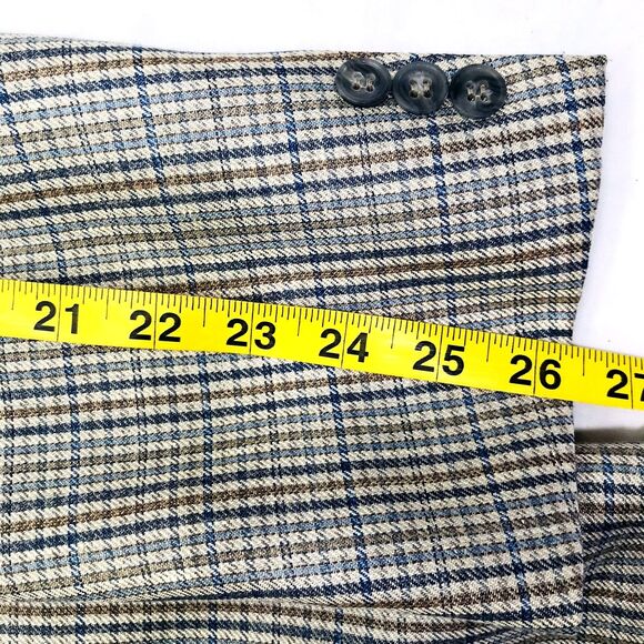 Konen Munchen Linen Sport Coat Plaid Blue Gray 40 42 Mens Preppy Academia Y2K - Picture 10 of 13